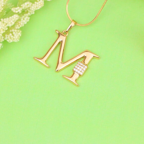 "Rose Gold M Initial Pendant with Sparkling Crystals, XPPT1424 - Picture 2 of 12